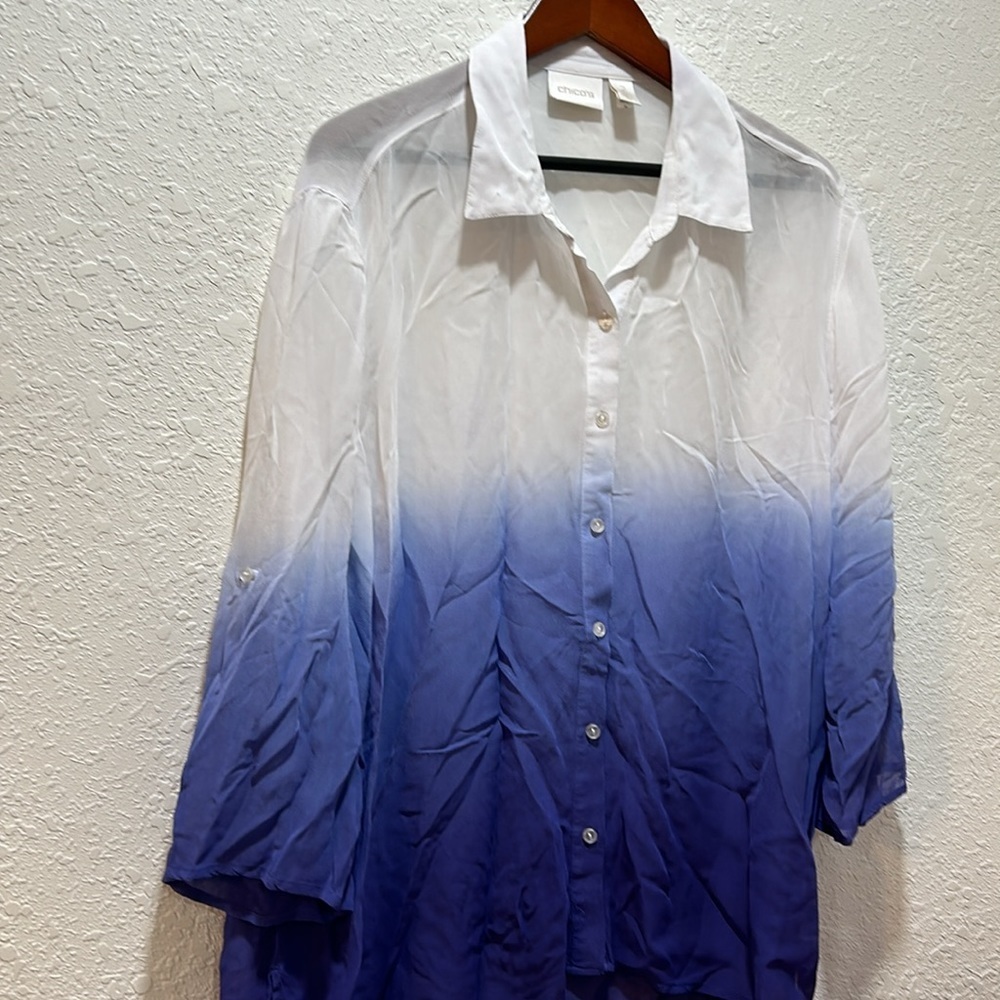 Chicos  button up purple&white ombre top size 2 GUC… - Picture 2 of 12
